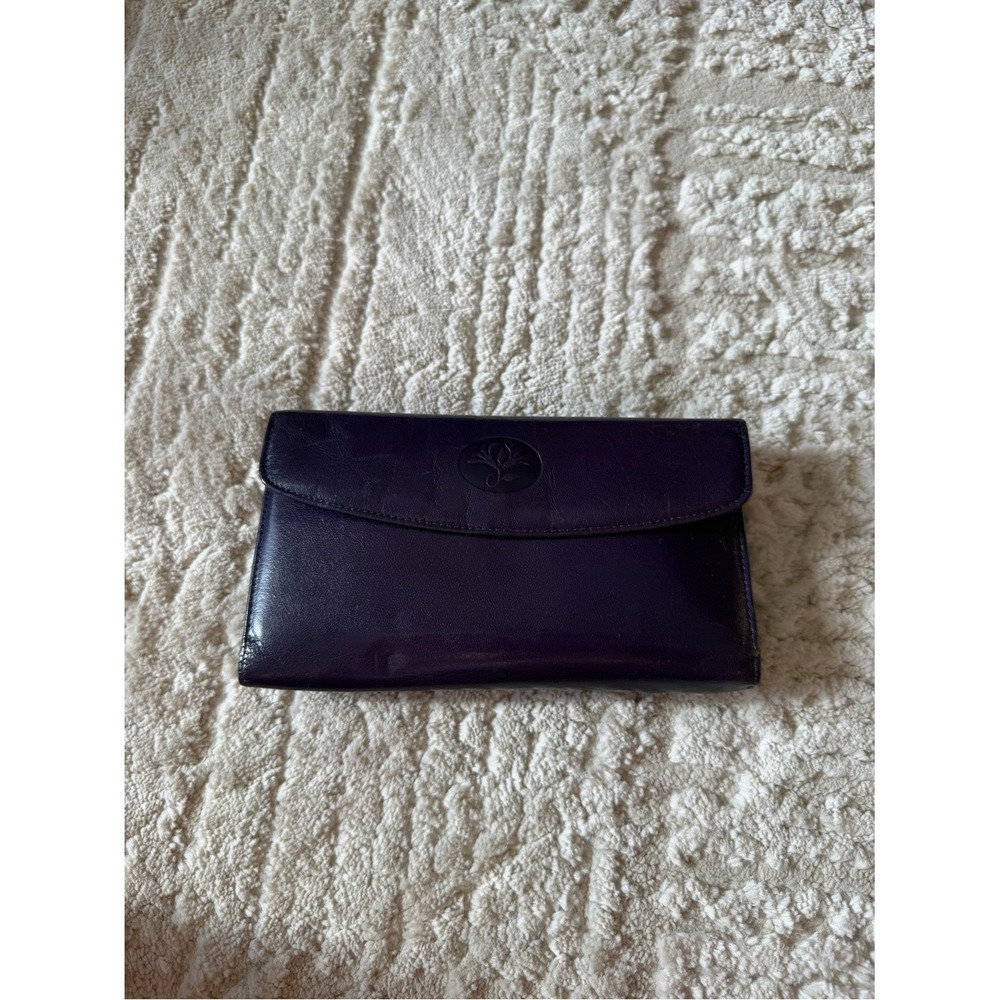 Buxton Goatskin Purple Leather Clutch Wallet with Embossed Logo